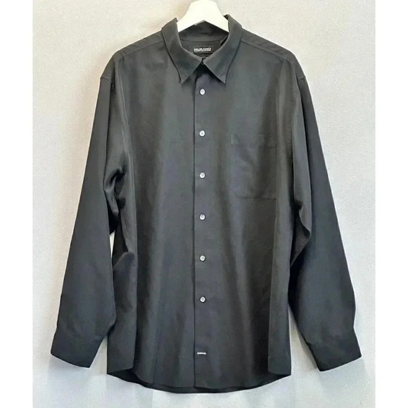 Murano Sueded Black Button Up Pointed Collar Shirt Sz XL Lightweight Long Sleeve - Picture 1 of 8